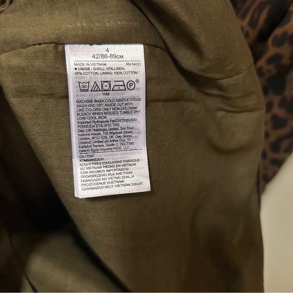 BR~new~Sleeveless Button Front Green Leopard Linen Cotton Wide Leg Jumpsuit sz 4 - Picture 9 of 14